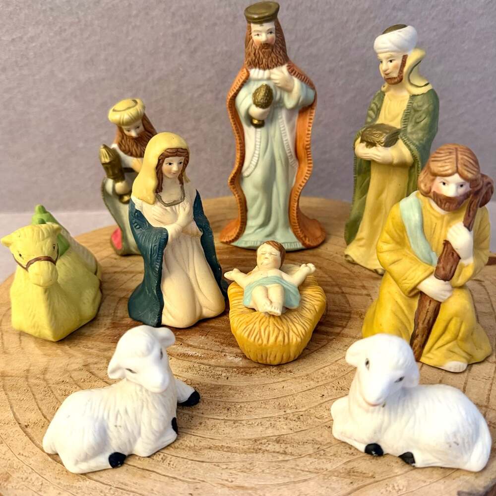 9 Piece Christmas Nativity Set Mary Joseph Baby Jesus Wise Men Camel Sheep
